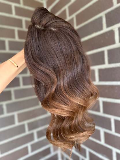 [Copy]Soft Wavy Ombre Hairpiece Human Hair Topper 9*9 Best Virgin Human Hair Topper for Women