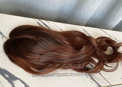 5*6 Size dark brown to copper-brown Human Hair Silk base Topper For Women Piece Cover Breathable Silk Top Toupee with Clips in-BabesWIG