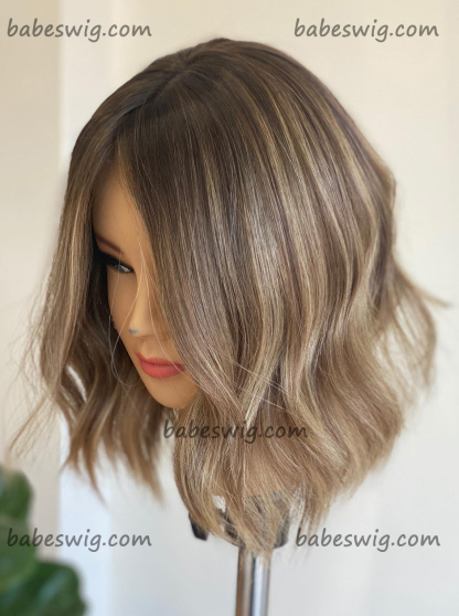 Balayage Short Blonde BOB Wigs Glueless Human Hair Wigs For White Women-BabesWIG