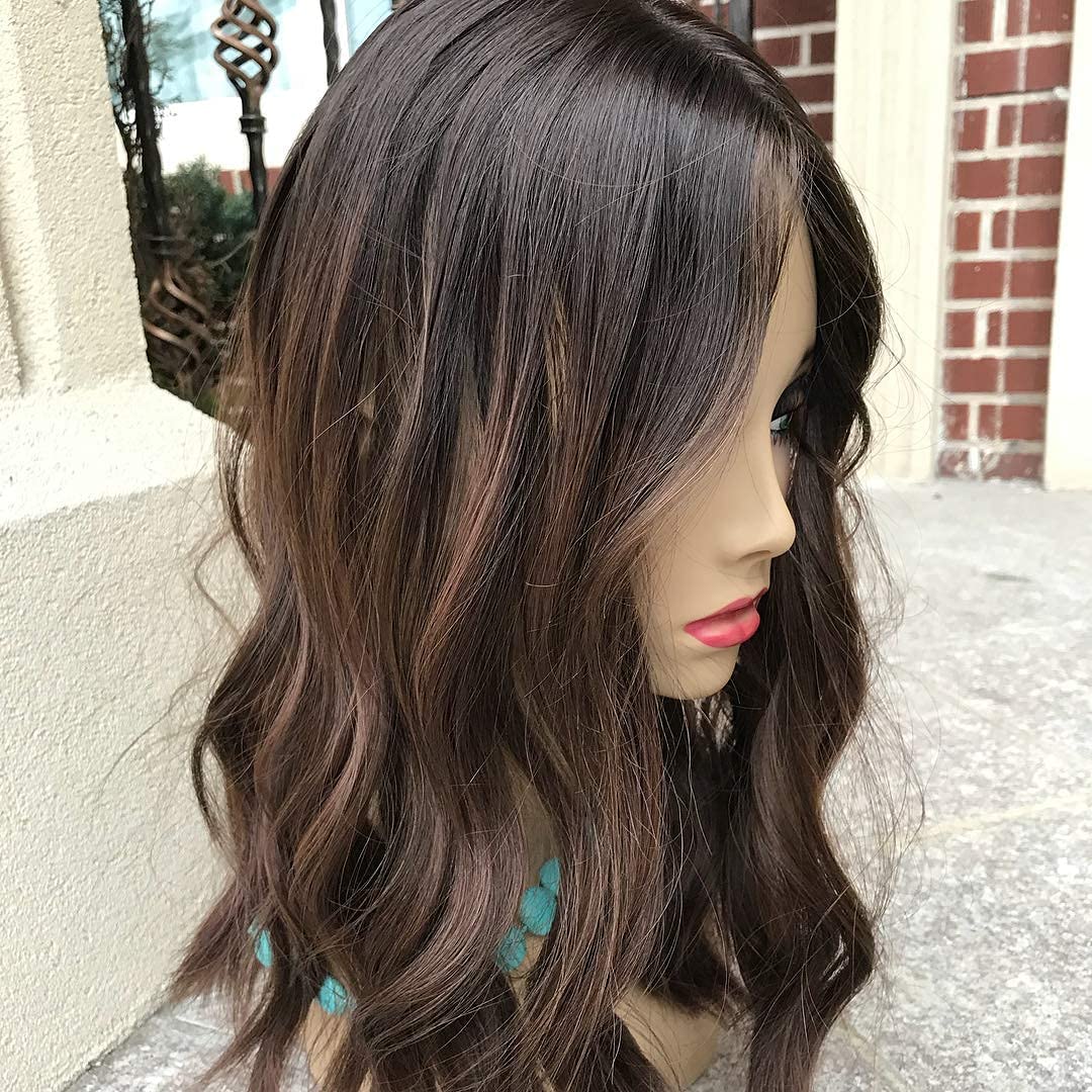 Real Natural Human Hair Brown Ombre Colored Wavy Glueless Silk Top Lace Front Human Hair Wigs For White Women-BabesWIG