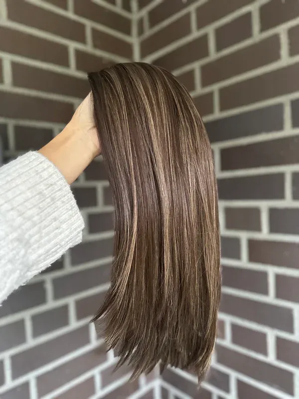 Silky Straight warm brown with bright blonde highlights 9*9 Silk Top Human Hair Topper Best Virgin Hair Silk Base Toppers for Women-BabesWIG