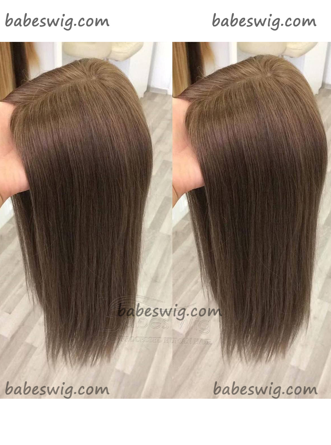 Hair Topper Light Brown 5x6” Silk Top Real Human Hair Crown Toppers -BabesWIG