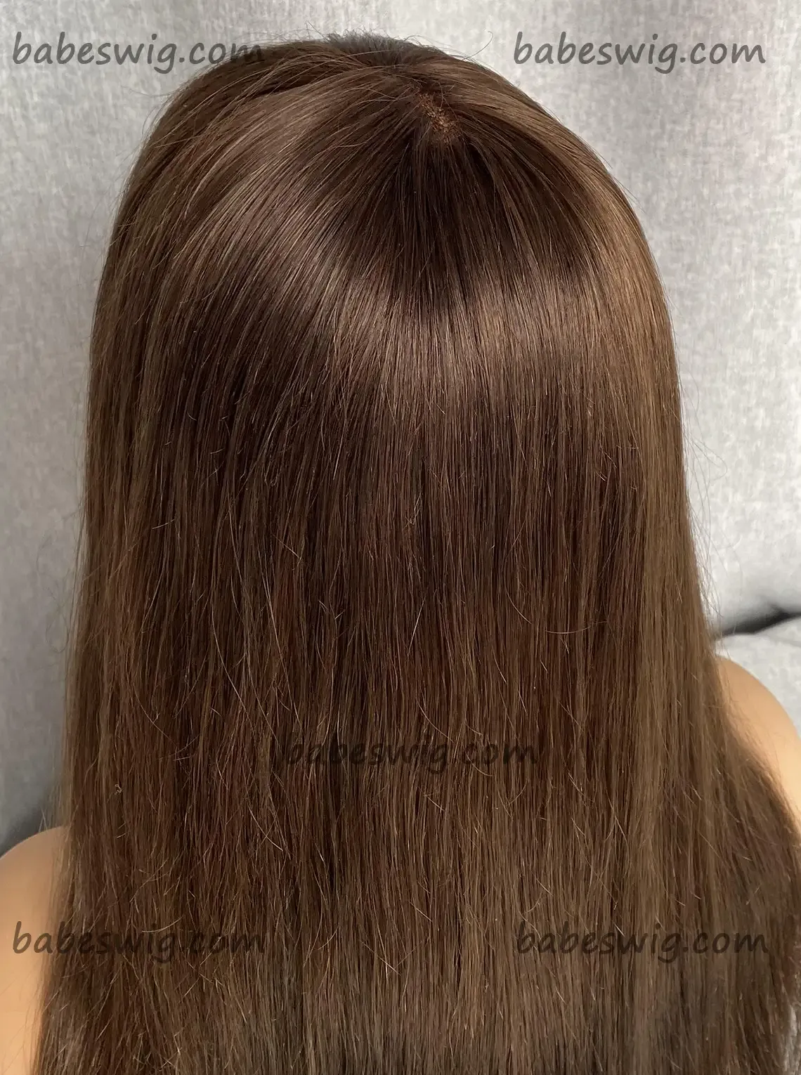 Brunette Brown Straight Human Hair Lace Front Wigs With Bangs