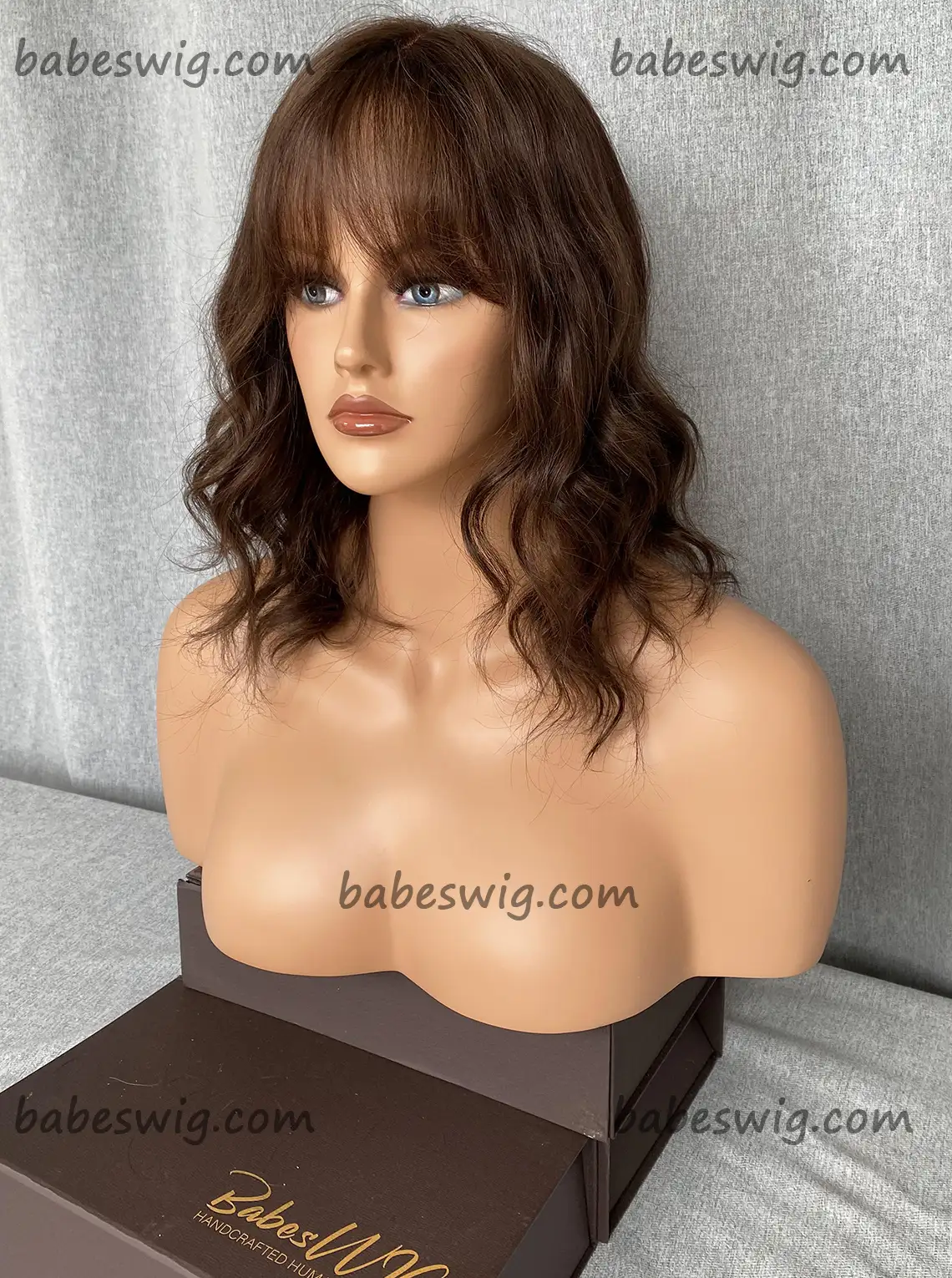 Short Wavy Bob Human Hair Lace Front Wigs With Bangs