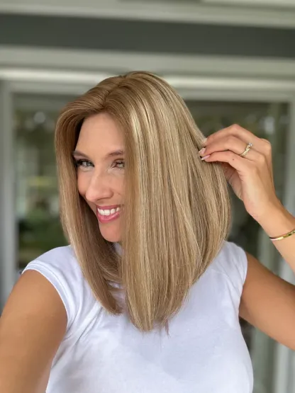 Best Straight Short Cut bob Topper Highlights Virgin Hair 9*9 Silk Base Human Hair Topper 