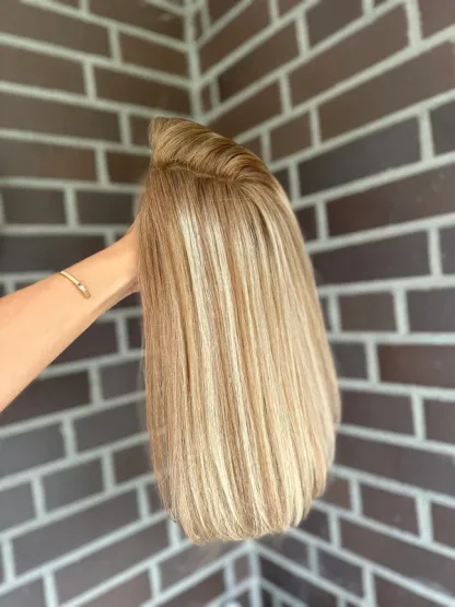 Best Straight Short Cut bob Topper Highlights Virgin Hair 9*9 Silk Base Human Hair Topper 