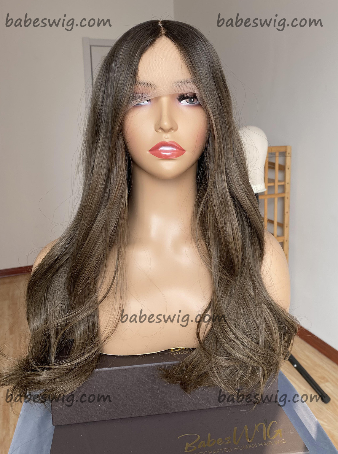 Light Ash Brown Human Hair Glueless Lace Front Wigs With Pre-plucked Natural Hairline-BabesWIG