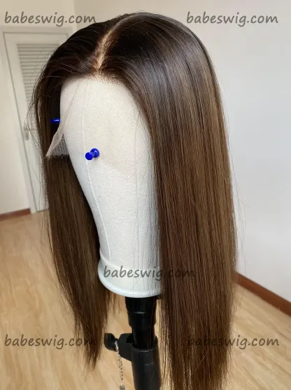 Light Brunette Brown Human Hair Glueless Lace Front Wig For Sale