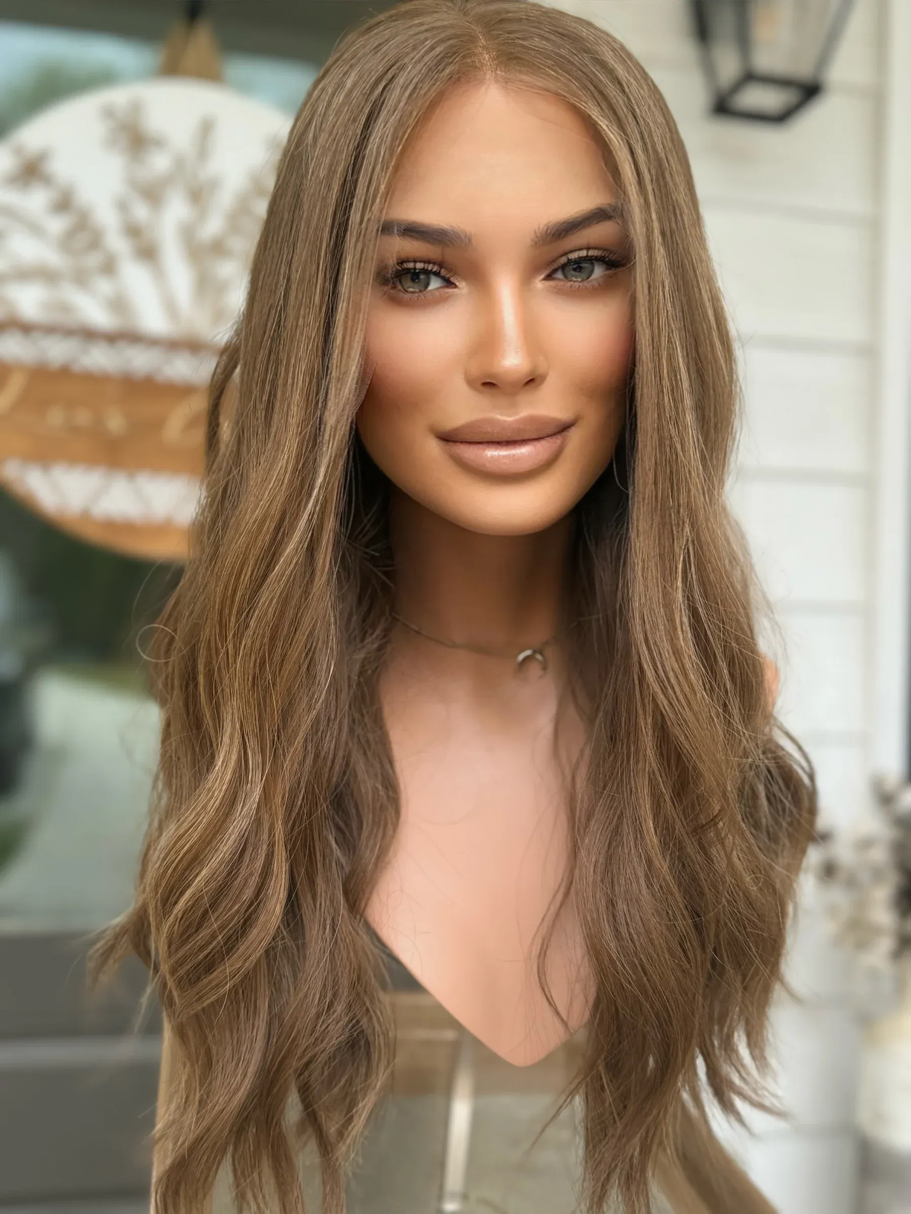 Human Hair Glueless 13*6 lace Front Wig brown with Highlights Wavy Hair Lace Top Wig-BabesWIG