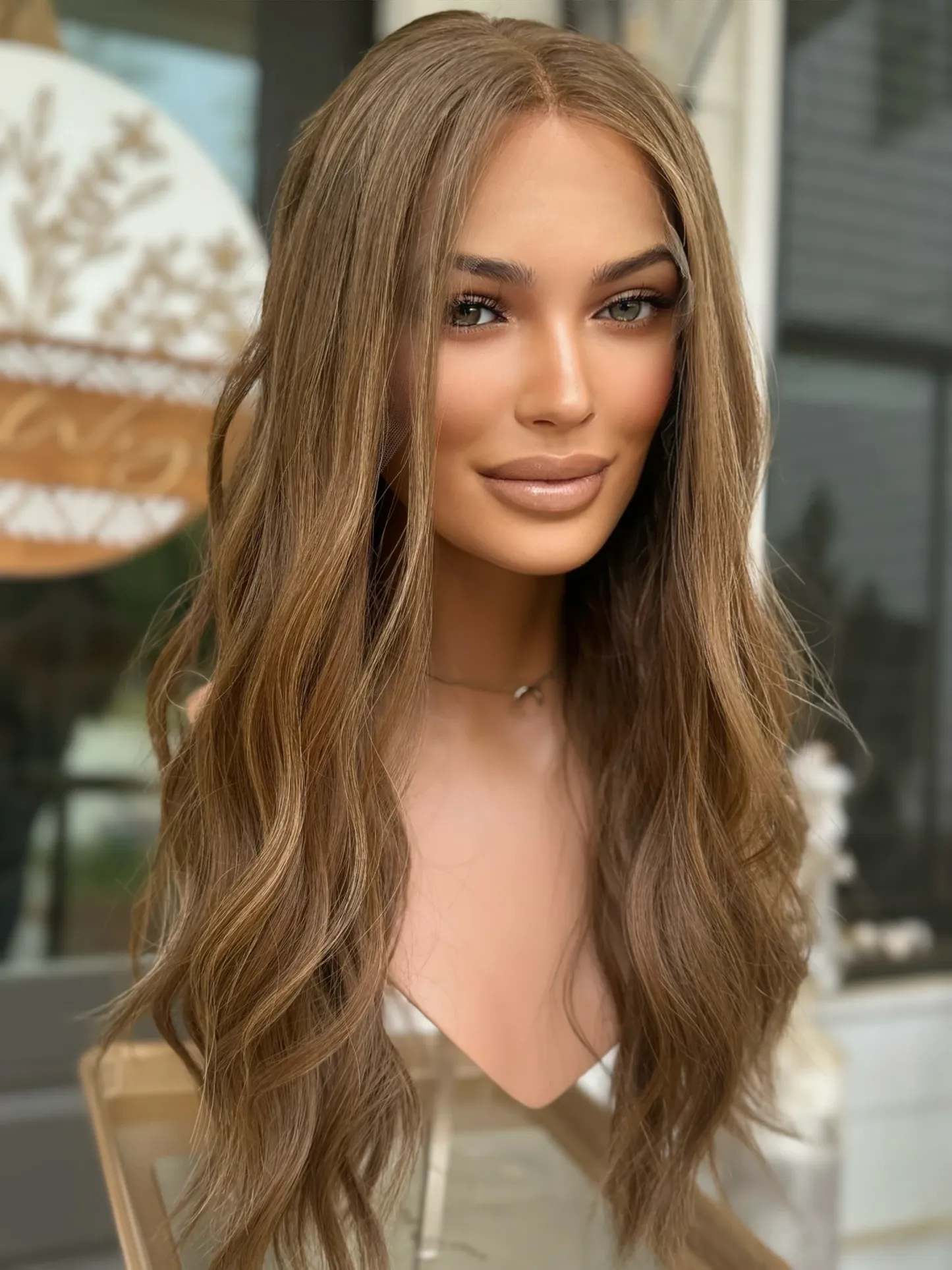 Human Hair Glueless 13*6 lace Front Wig brown with Highlights Wavy Hair Lace Top Wig-BabesWIG