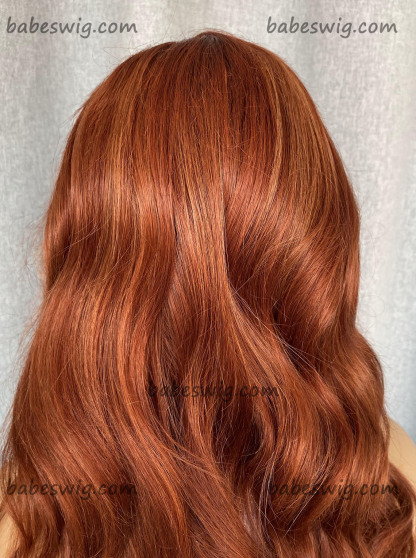 Red Human Hair Wig in Balayage Ginger Lace Front Wigs With Blonde Highlights
