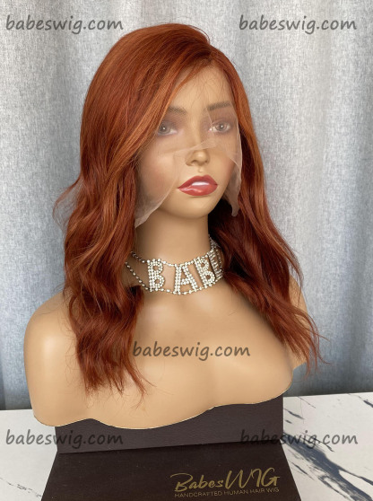 Red Human Hair Wig in Balayage Ginger Lace Front Wigs With Blonde Highlights