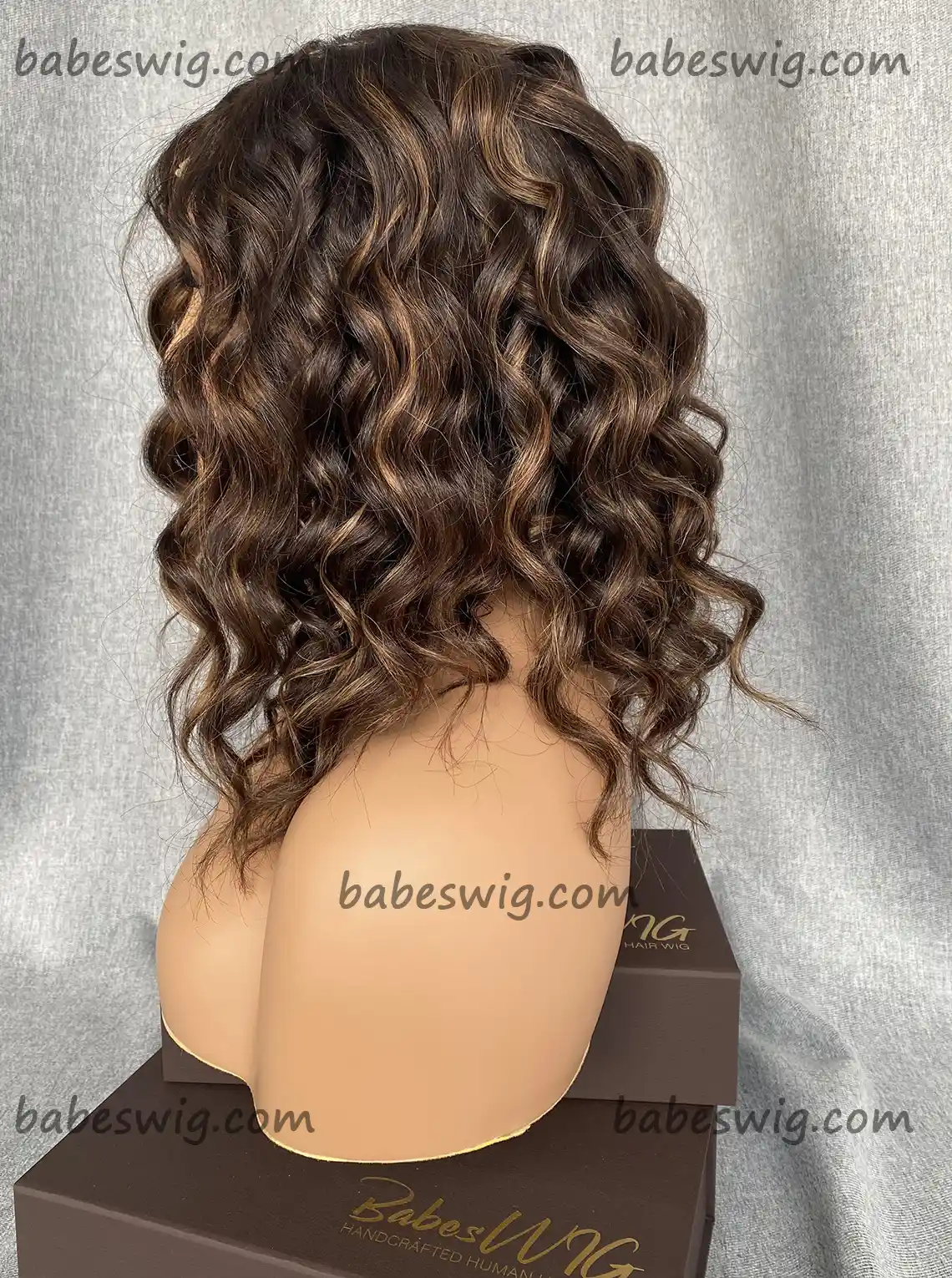 Short Curly Bob Silk Base Lace Front Wigs With Highlights Brown / Blonde