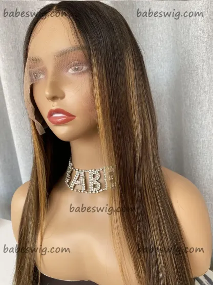 Silky Straight Blonde Highlights 100% Brazlian Human Hair Silk Top Lace Front Wigs For Women Glueless Wigs-BabesWIG