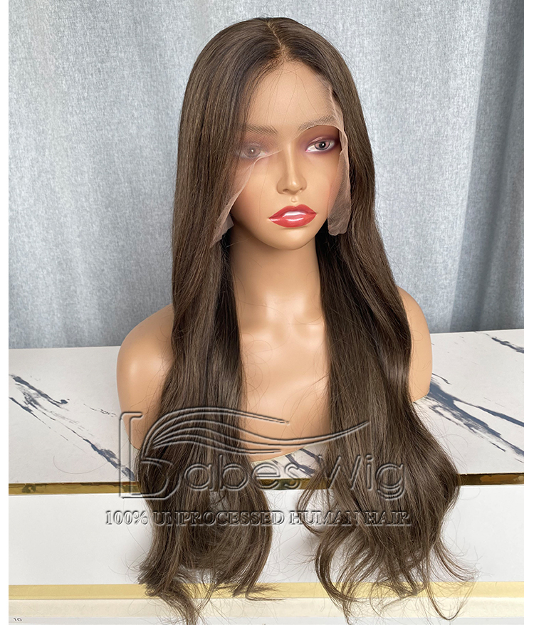 Long Soft Wavy Ash Brown Human Hair Silk Top Lace Front Wigs Online