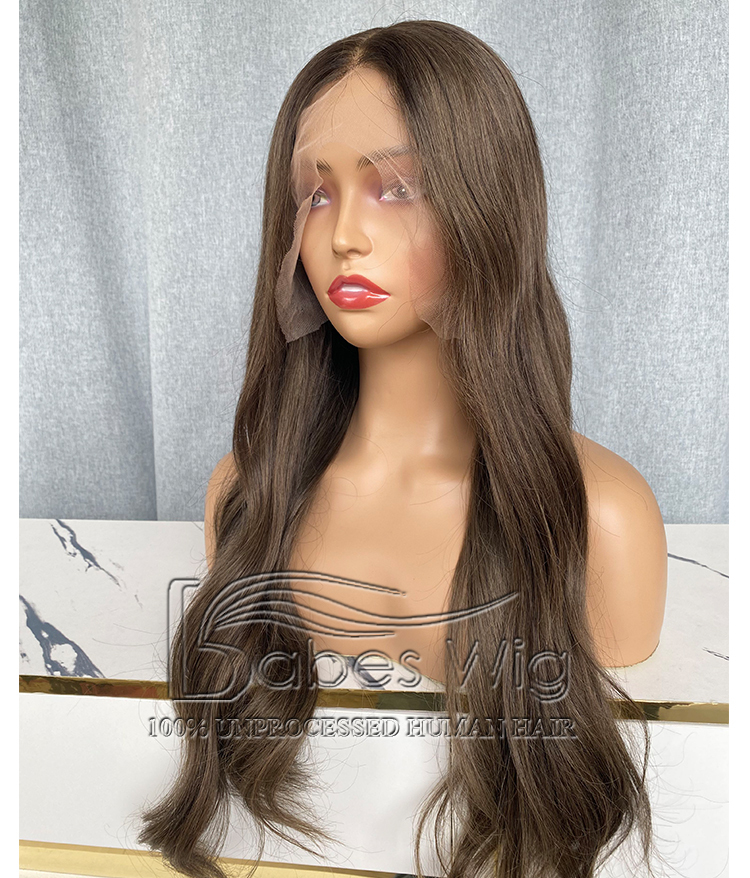 Long Soft Wavy Ash Brown Human Hair Silk Top Lace Front Wigs Online