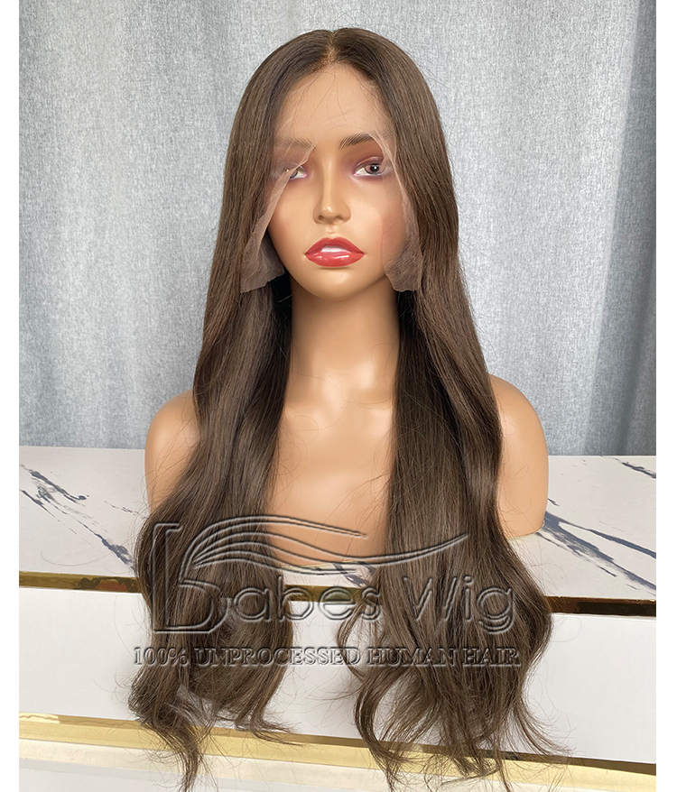 Long Soft Wavy Ash Brown Human Hair Silk Top Lace Front Wigs Online
