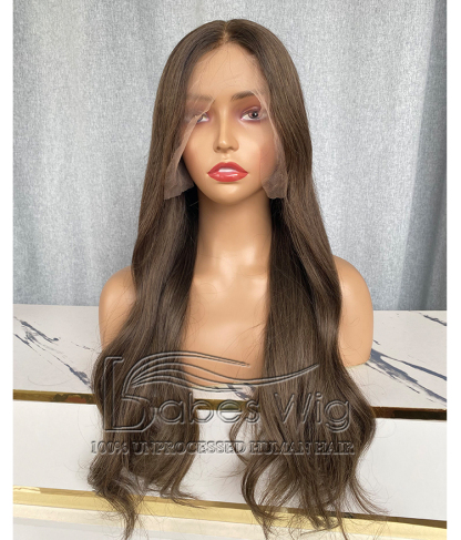 Long Soft Wavy Ash Brown Human Hair Silk Top Lace Front Wigs Online
