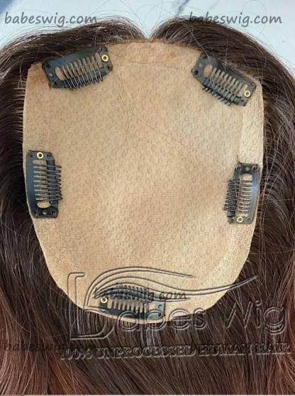 Highlights Brown Human Hair Toppers for Women with Thinning Crown Hair Toupee Hairpiece 5x6"-BabesWIG