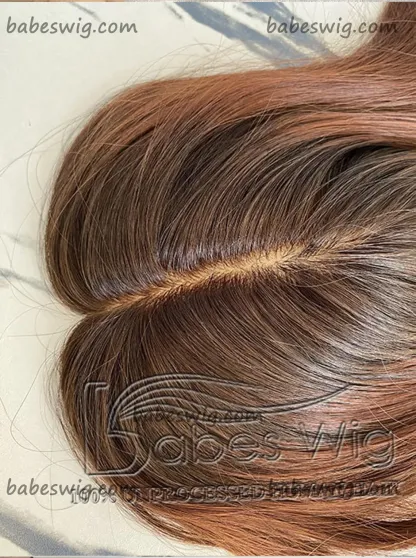 5*6 Size dark brown to copper-brown Human Hair Silk base Topper For Women Piece Cover Breathable Silk Top Toupee with Clips in-BabesWIG