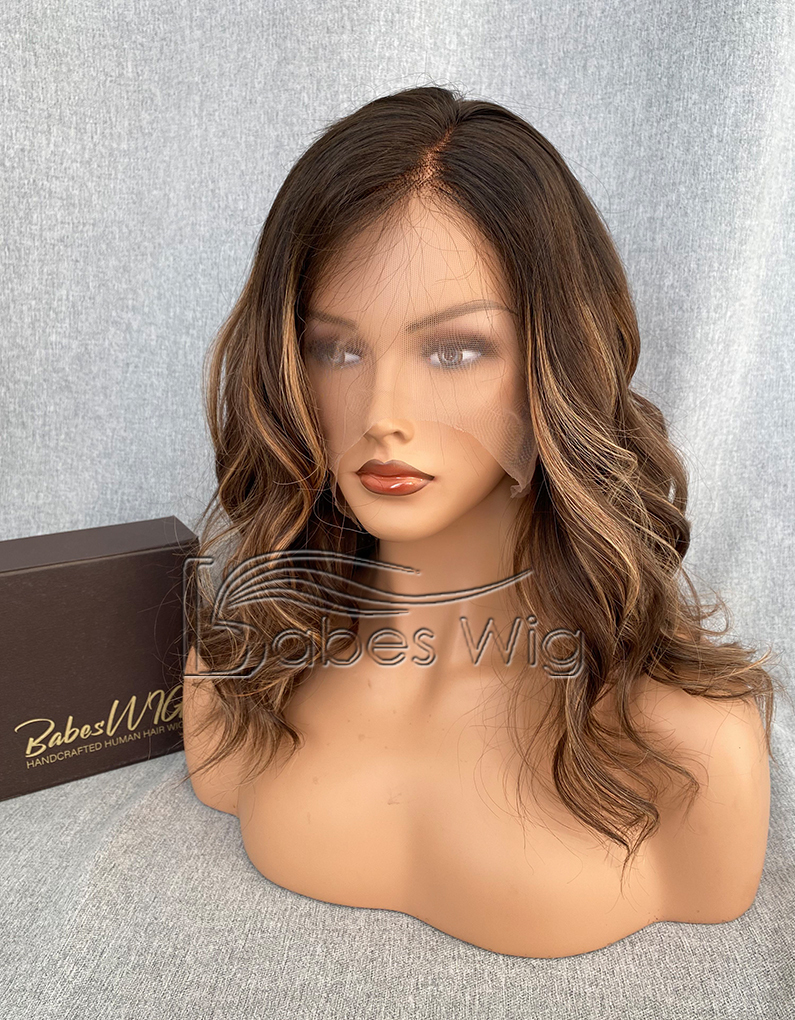 Beautiful Balayage Wavy 100%  Human hair Lace Front Wig for White Women Lace Front Wigs with Natural Hairline-BabesWIG