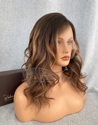 Beautiful Balayage Wavy 100%  Human hair Lace Front Wig for White Women Lace Front Wigs with Natural Hairline-BabesWIG