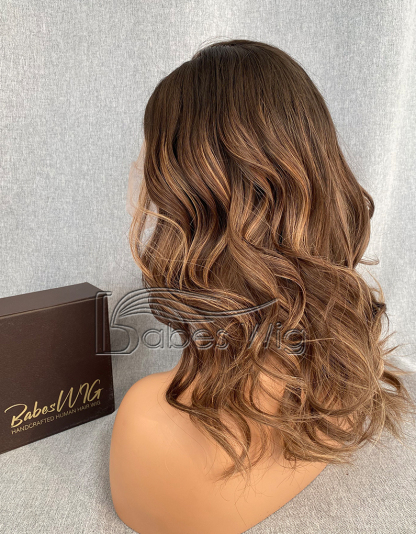 Beautiful Balayage Wavy 100%  Human hair Lace Front Wig for White Women Lace Front Wigs with Natural Hairline-BabesWIG