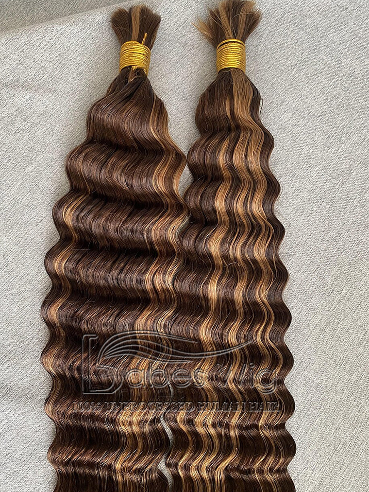 100% Human Hair Highlights Bulk Hair For Braiding Bundles Chocolate Brown 4 blend #27 Honey Blonde No Weft Deep Wave Braiding Hair Extension