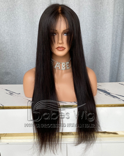 Natural Black Straight Hair Wig 100% Human hair 13*6 Lace Front Wig with layered bangs-BabesWIG