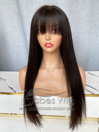 Natural Black Straight Hair Wig 100% Human hair 13*6 Lace Front Wig With bangs-BabesWIG