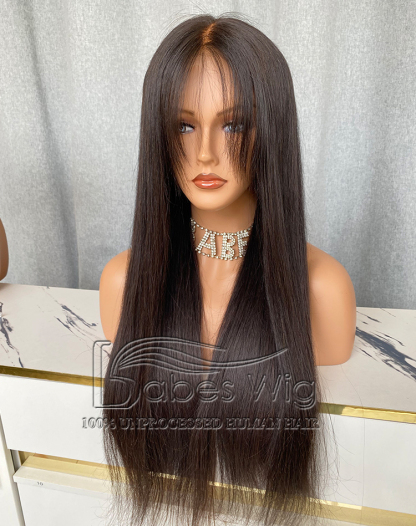 Natural Black Straight Hair Wig 100% Human hair 13*6 Lace Front Wig with layered bangs-BabesWIG