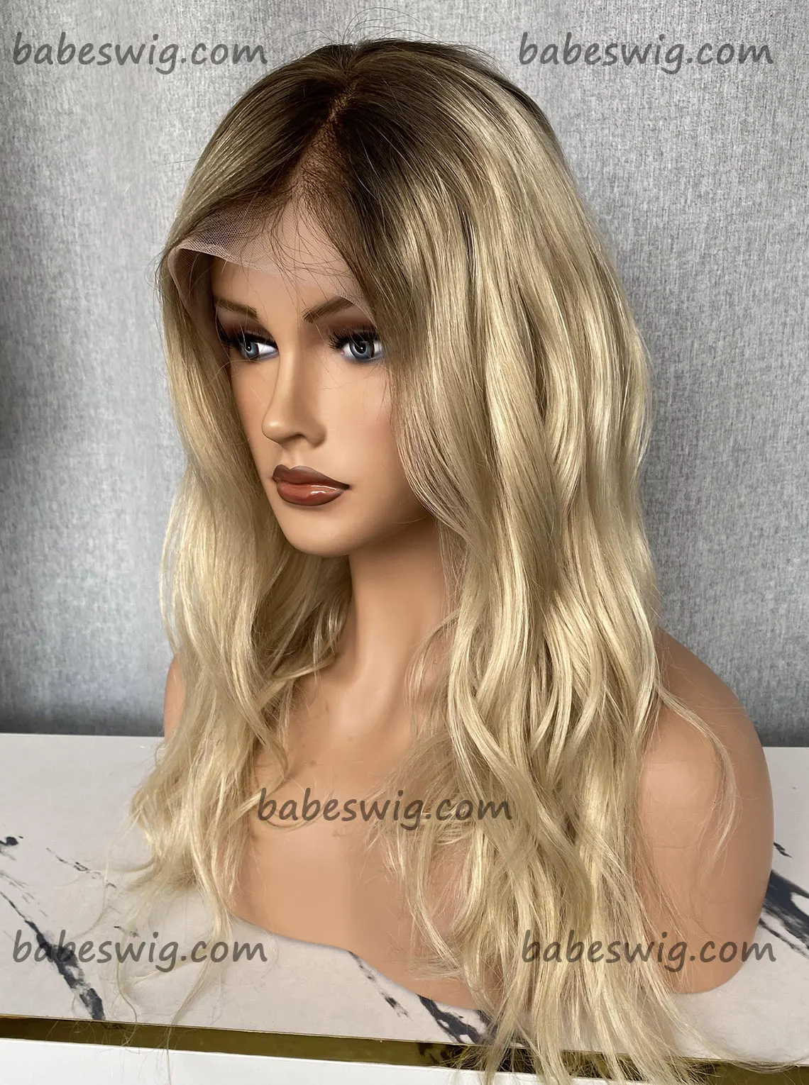 Blonde Wig with Brown Roots – Lace Front Wig-BabesWIG