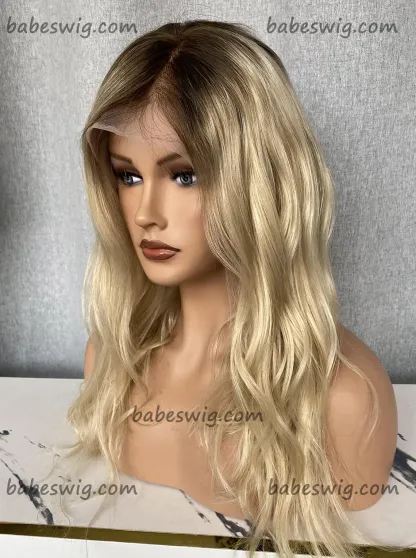 Blonde Wig with Brown Roots – Lace Front Wig-BabesWIG
