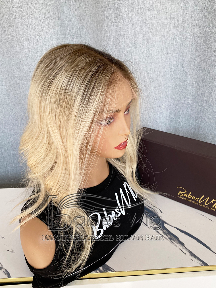 Custom 8*8 human hair lace front topper with ombre blonde color