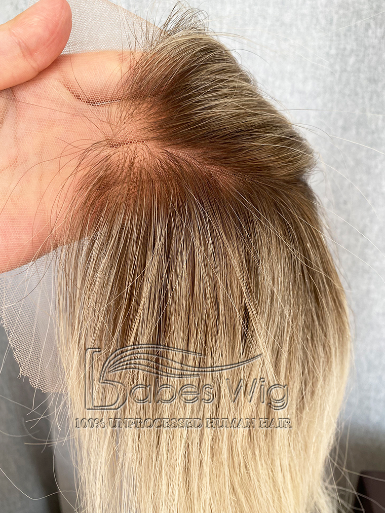 Custom 8*8 human hair lace front topper with ombre blonde color