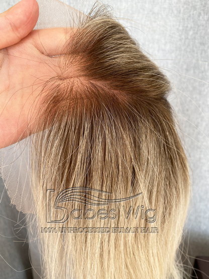 Custom 8*8 human hair lace front topper with ombre blonde color