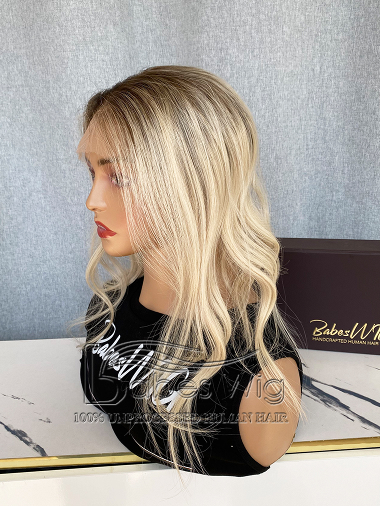 Custom 8*8 human hair lace front topper with ombre blonde color