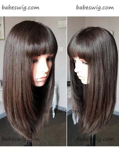 Warm Brown Human Hair Lace Front Wigs With Bangs Online