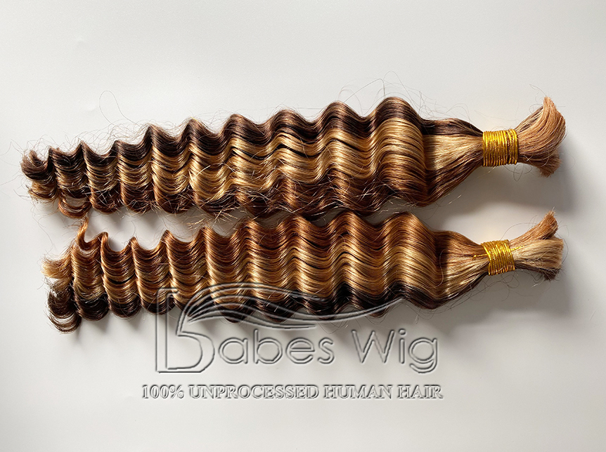 100% Human Hair Highlights Bulk Hair For Braiding Bundles #4/#27/#30 No Weft Deep Wave Braiding Hair Extension