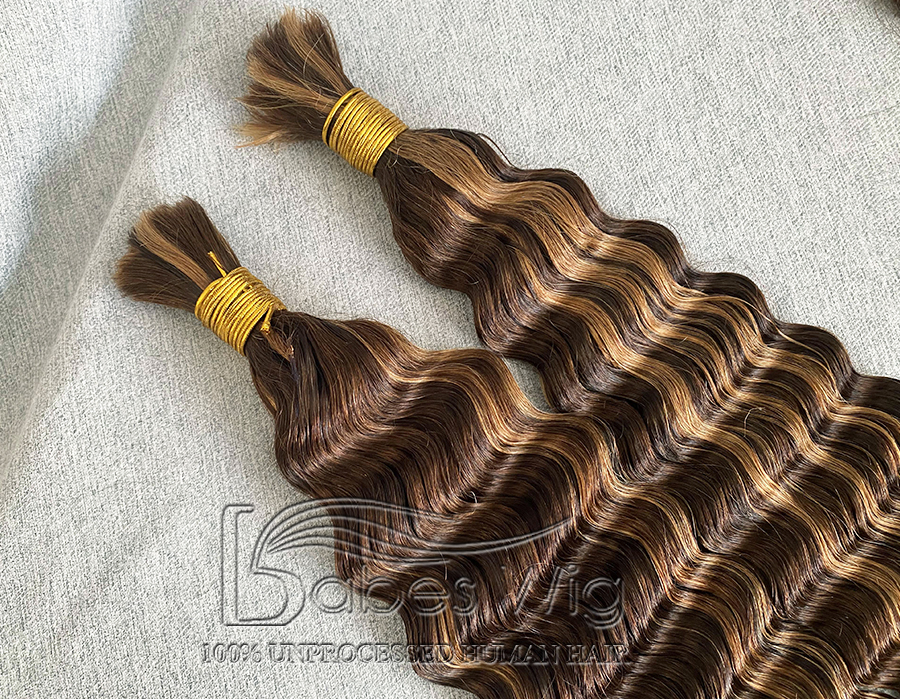 100% Human Hair Highlights Bulk Hair For Braiding Bundles Chocolate Brown 4 blend #27 Honey Blonde No Weft Deep Wave Braiding Hair Extension