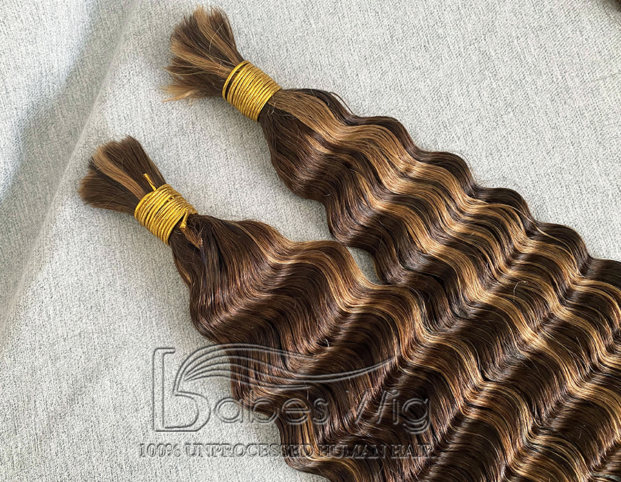 100% Human Hair Highlights Bulk Hair For Braiding Bundles Chocolate Brown 4 blend #27 Honey Blonde No Weft Deep Wave Braiding Hair Extension
