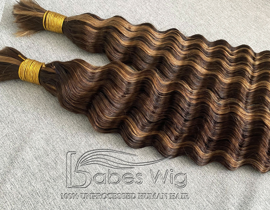 100% Human Hair Highlights Bulk Hair For Braiding Bundles Chocolate Brown 4 blend #27 Honey Blonde No Weft Deep Wave Braiding Hair Extension