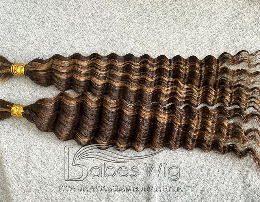 100% Human Hair Highlights Bulk Hair For Braiding Bundles Chocolate Brown 4 blend #27 Honey Blonde No Weft Deep Wave Braiding Hair Extension