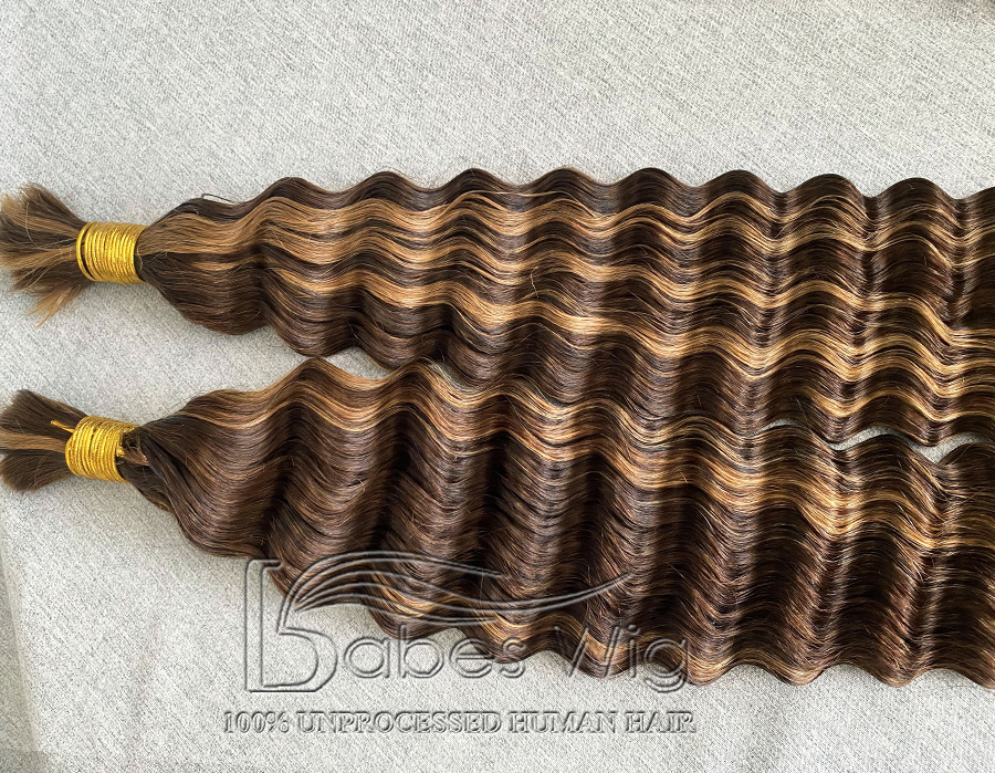 100% Human Hair Highlights Bulk Hair For Braiding Bundles Chocolate Brown 4 blend #27 Honey Blonde No Weft Deep Wave Braiding Hair Extension