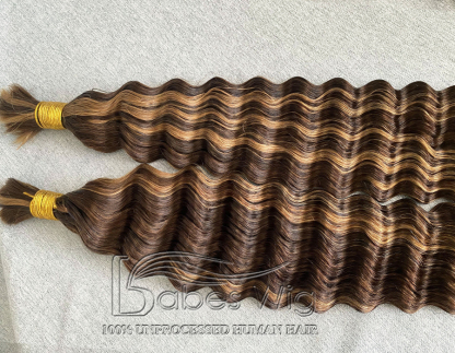 100% Human Hair Highlights Bulk Hair For Braiding Bundles Chocolate Brown 4 blend #27 Honey Blonde No Weft Deep Wave Braiding Hair Extension