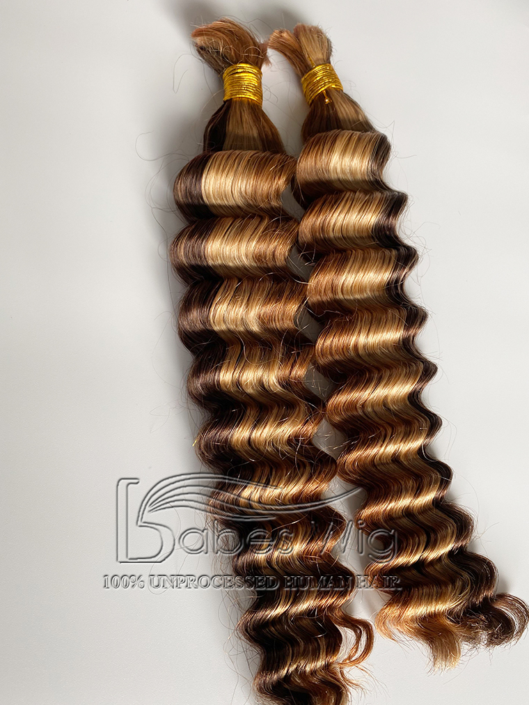 100% Human Hair Highlights Bulk Hair For Braiding Bundles #4/#27/#30 No Weft Deep Wave Braiding Hair Extension