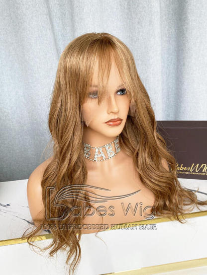 Blonde Real Remy Human Hair Lace Front Wigs with Bangs For Caucasian