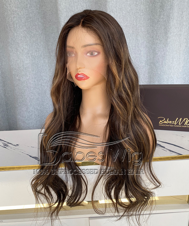 Long Soft Balayage Wavy 13*6 Lace Front Human Hair Wig for White Women-BabesWIG