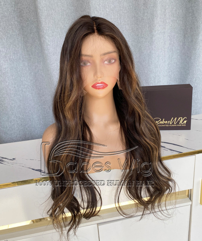 Long Soft Balayage Wavy 13*6 Lace Front Human Hair Wig for White Women-BabesWIG