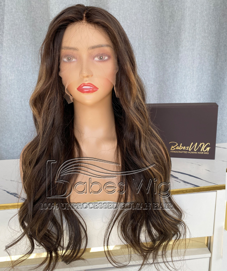 Long Soft Balayage Wavy 13*6 Lace Front Human Hair Wig for White Women-BabesWIG